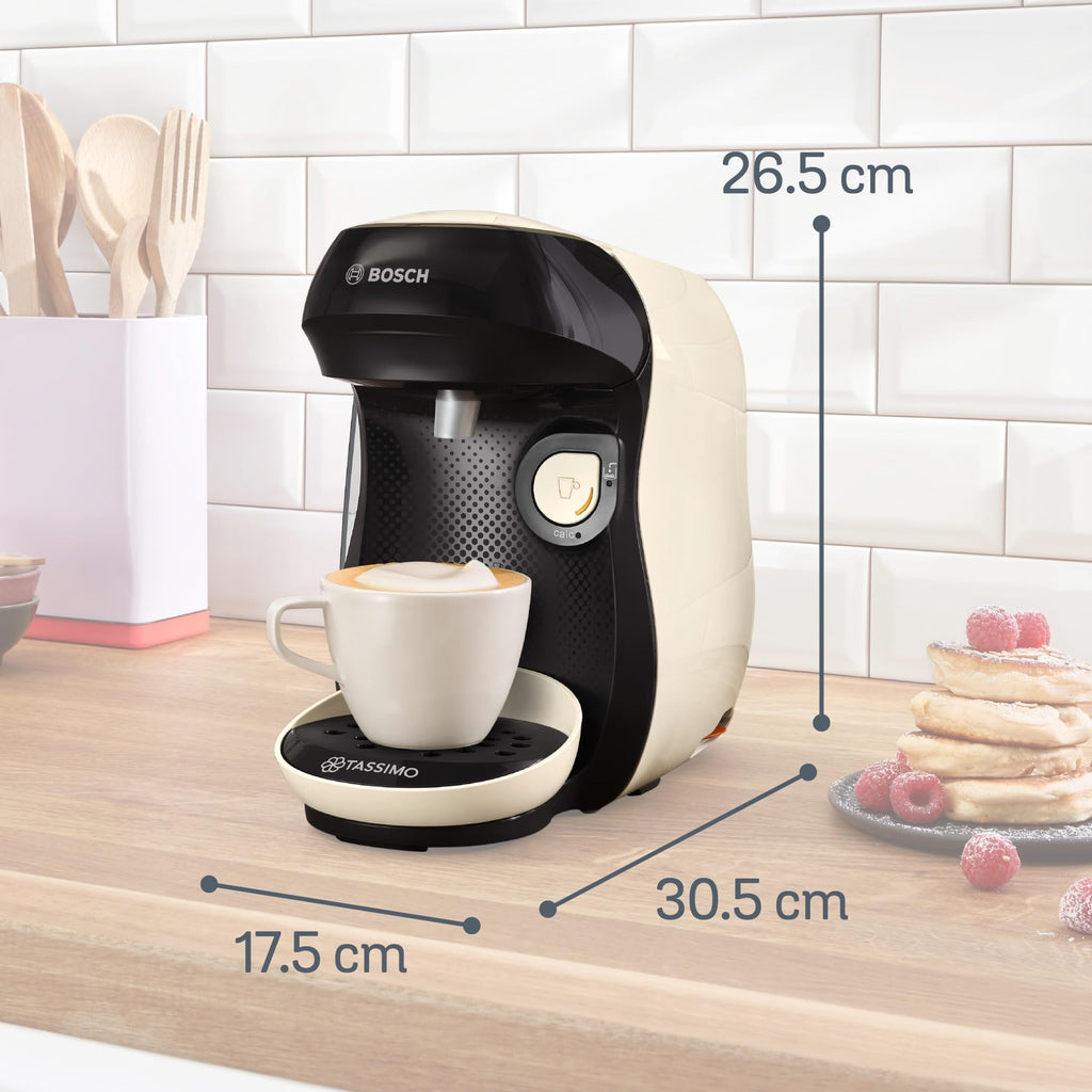Machine à café multi-boissons Tassimo Happy friendly, TAS107E, OneTouch, Intellibrew, Crème - Veritano Edition