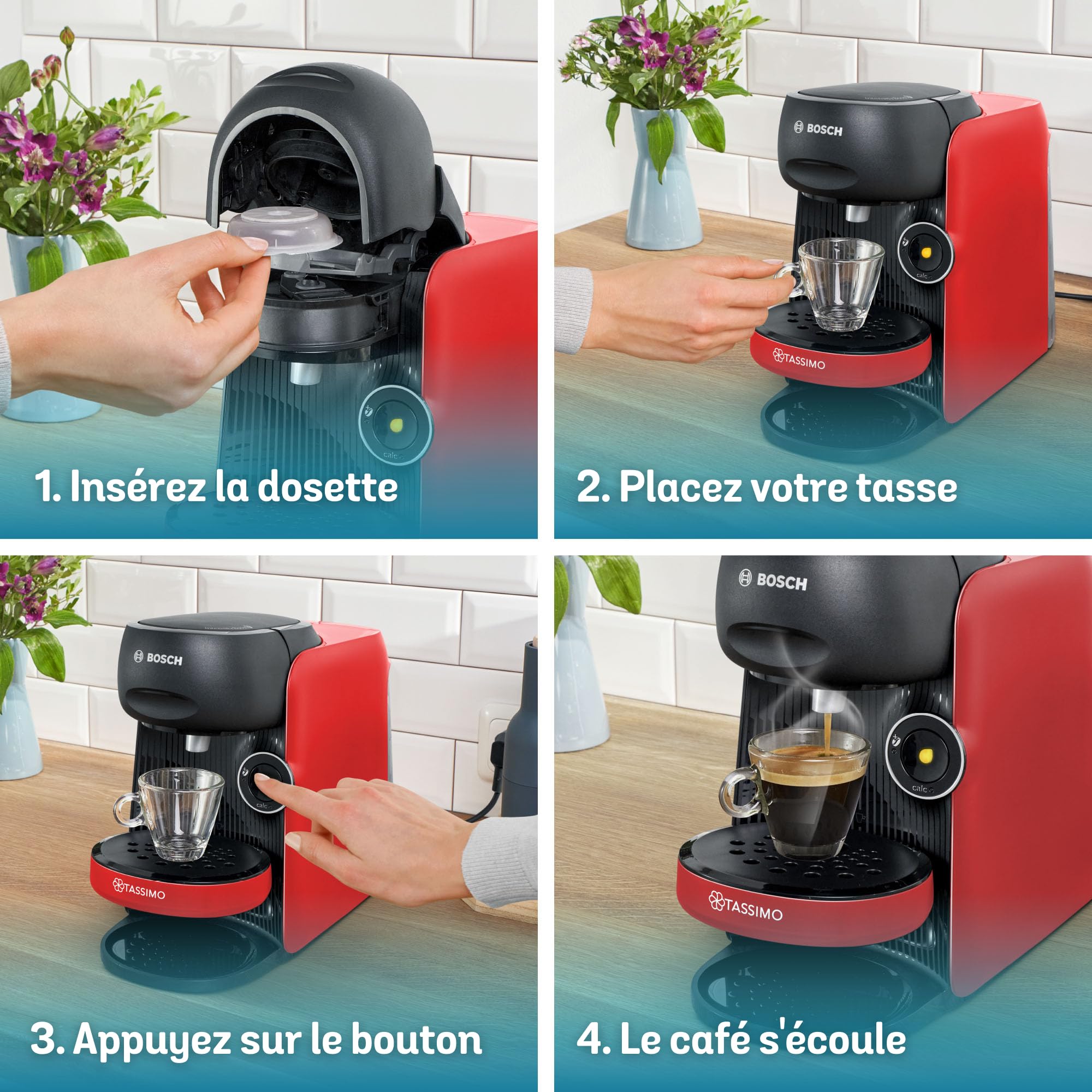 Machine à café Tassimo Finesse friendly,  IntensityBoost, Intellibrew, TAS163E, Rouge - Veritano Edition