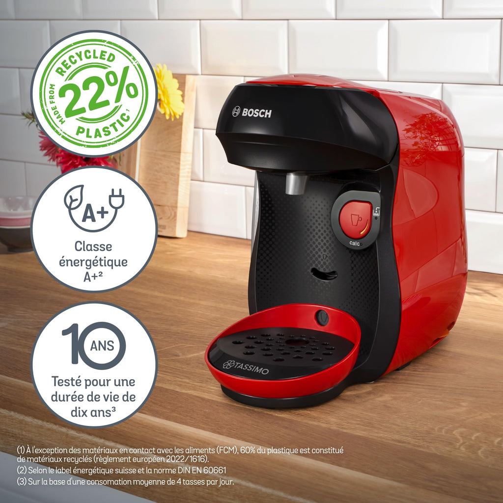 Machine à café multi-boissons Tassimo Happy friendly, OneTouch, TAS103E, Rouge - Veritano Edition