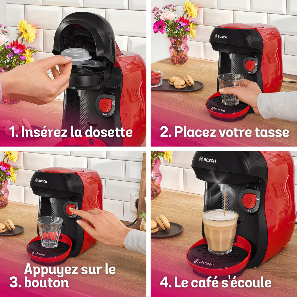 Machine à café multi-boissons Tassimo Happy friendly, OneTouch, TAS103E, Rouge - Veritano Edition