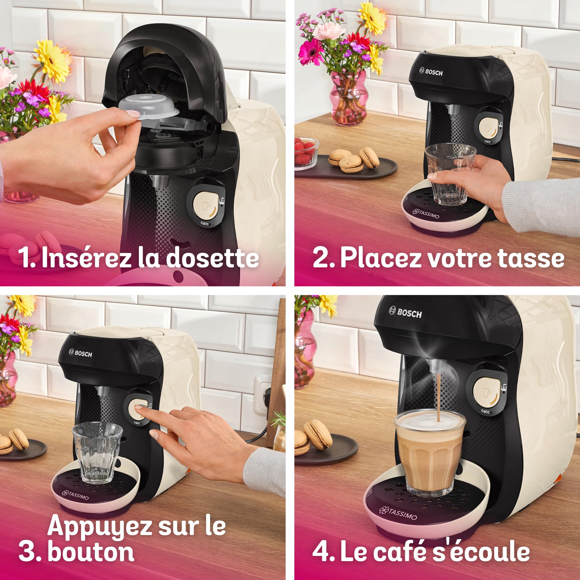 Machine à café multi-boissons Tassimo Happy friendly, TAS107E, OneTouch, Intellibrew, Crème - Veritano Edition