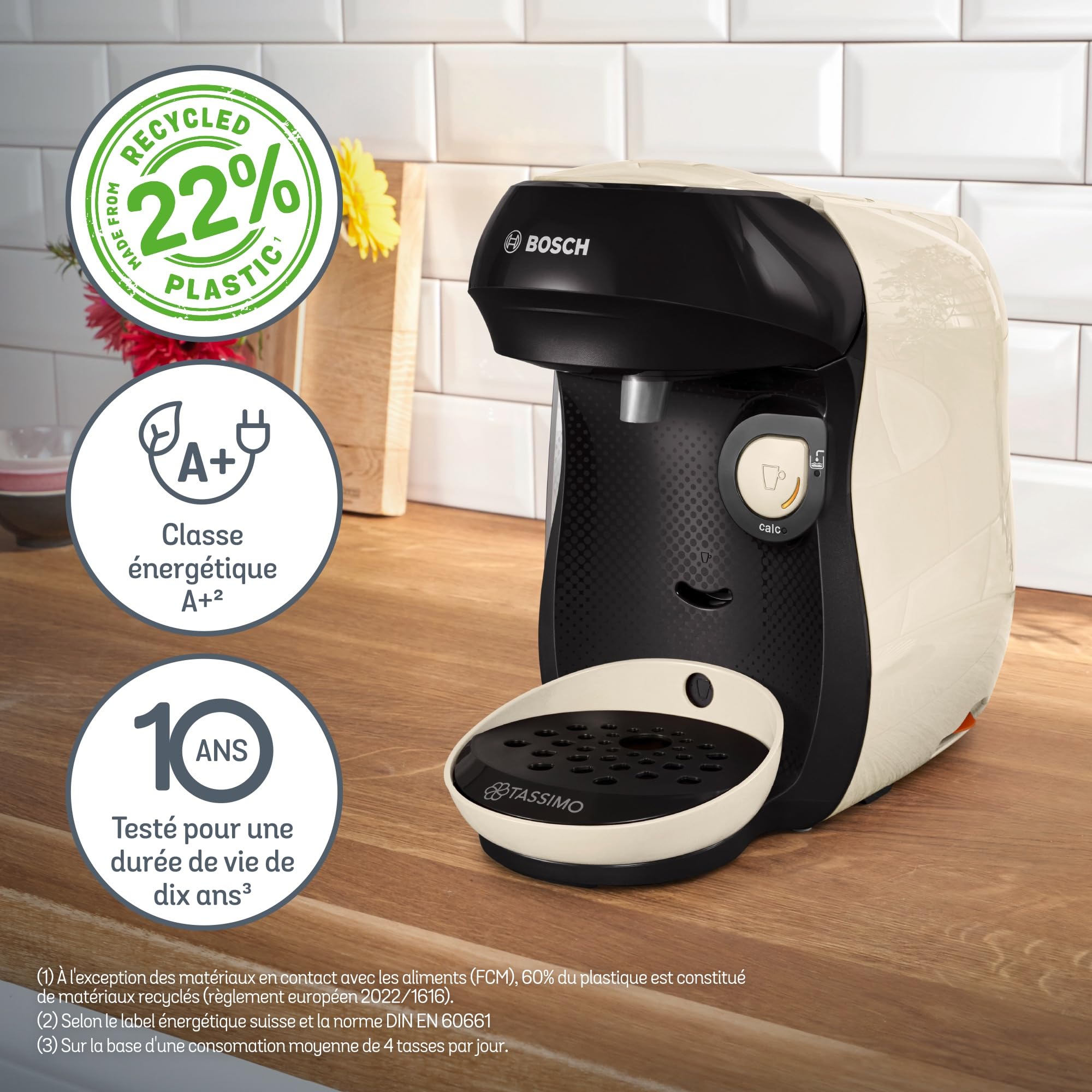 Machine à café multi-boissons Tassimo Happy friendly, TAS107E, OneTouch, Intellibrew, Crème - Veritano Edition